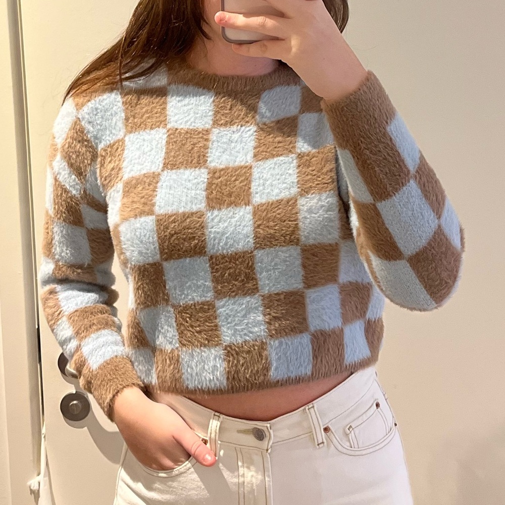 Blue & Brown Checkered/Checked Sweater